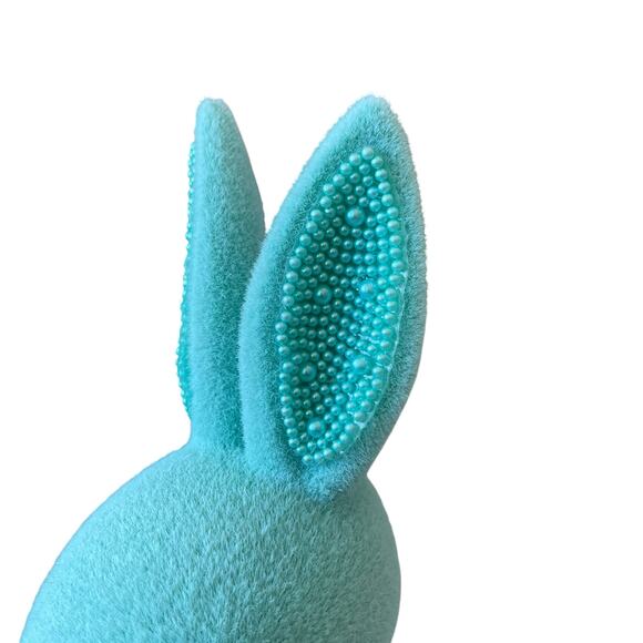 SPRING GATHERINGS 15in Aqua Flocked Bunny With Faux Pearl Ears & Ribbon New - Picture 12 of 15